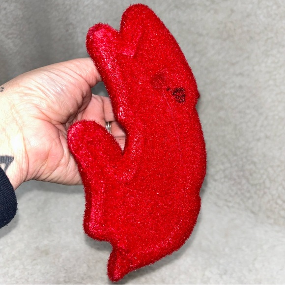 Red Velveteen flocked vintage sitting Reindeer with gold bow 8" plastic - Picture 6 of 11